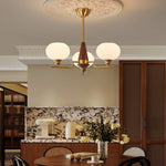 Celeste Walnut Sphere Chandelier – Modern Brass & Glass Pendant Light