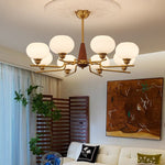Celeste Walnut Sphere Chandelier – Modern Brass & Glass Pendant Light