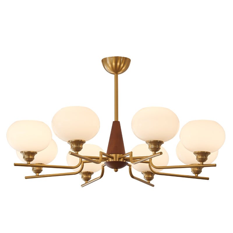Celeste Walnut Sphere Chandelier – Modern Brass & Glass Pendant Light