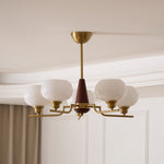 Celeste Walnut Sphere Chandelier – Modern Brass & Glass Pendant Light