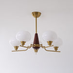 Celeste Walnut Sphere Chandelier – Modern Brass & Glass Pendant Light