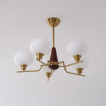 Celeste Walnut Sphere Chandelier – Modern Brass & Glass Pendant Light