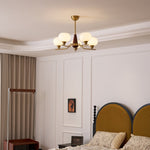Celeste Walnut Sphere Chandelier – Modern Brass & Glass Pendant Light