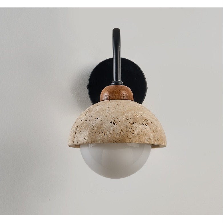 Celestia Travertine Wall Sconce with Walnut Accent