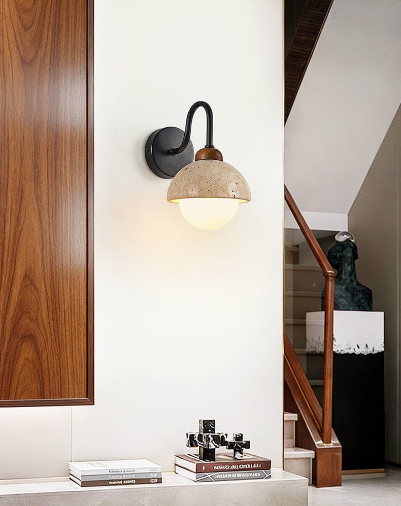 Celestia Travertine Wall Sconce with Walnut Accent