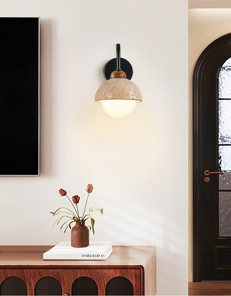 Celestia Travertine Wall Sconce with Walnut Accent