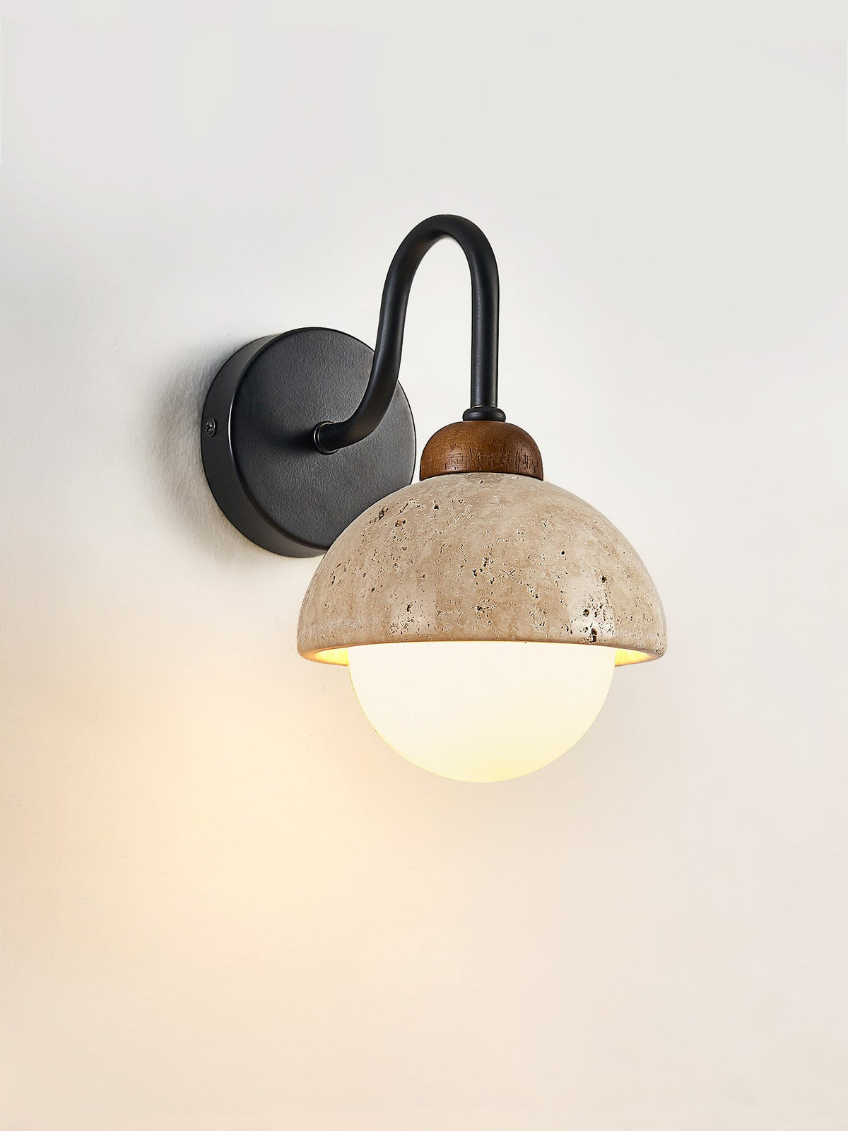 Celestia Travertine Wall Sconce with Walnut Accent