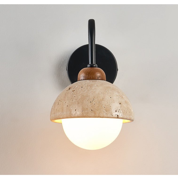 Celestia Travertine Wall Sconce with Walnut Accent