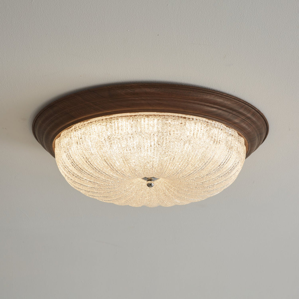 Celestia Walnut Flush Mount Ceiling Light with Glass Dome