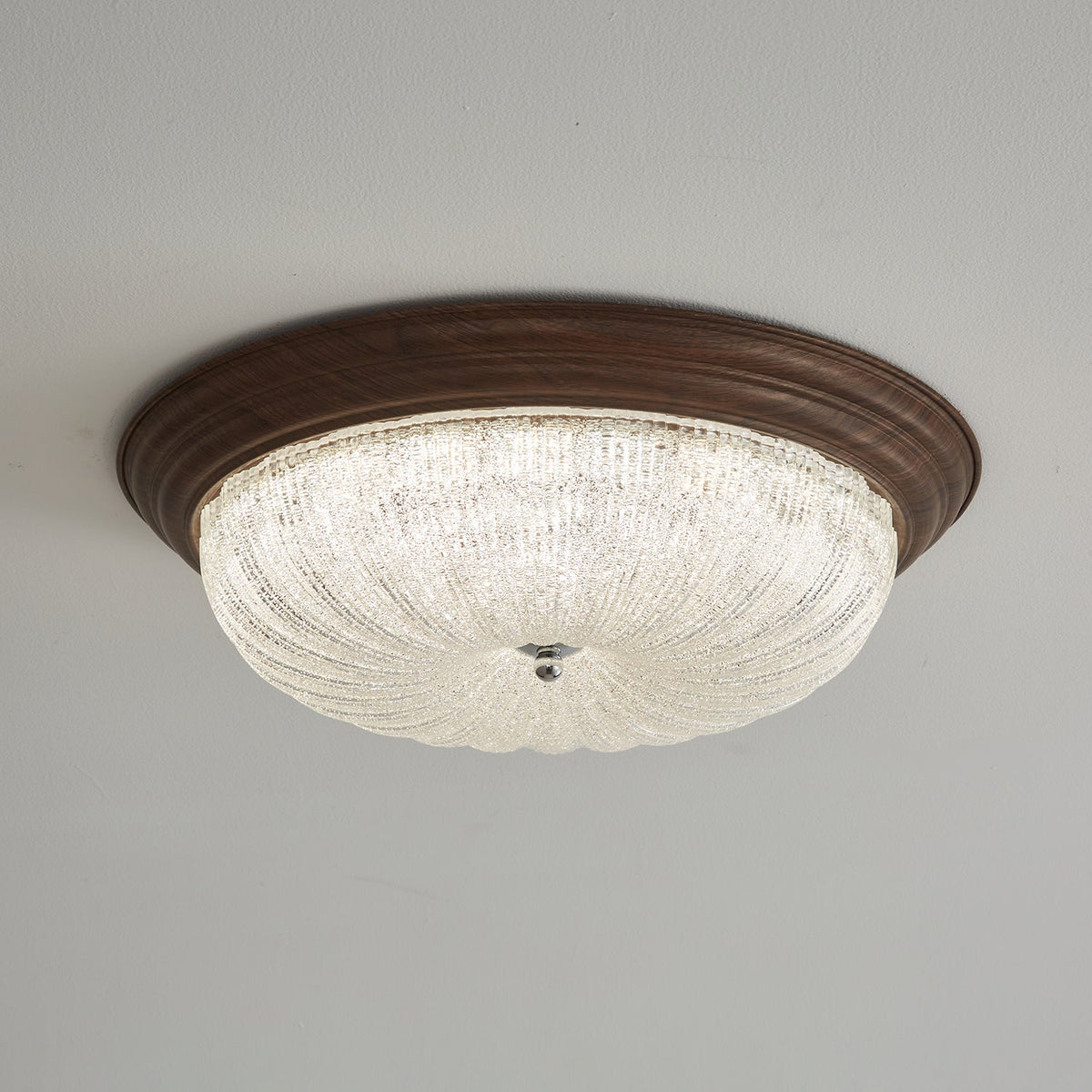 Celestia Walnut Flush Mount Ceiling Light with Glass Dome