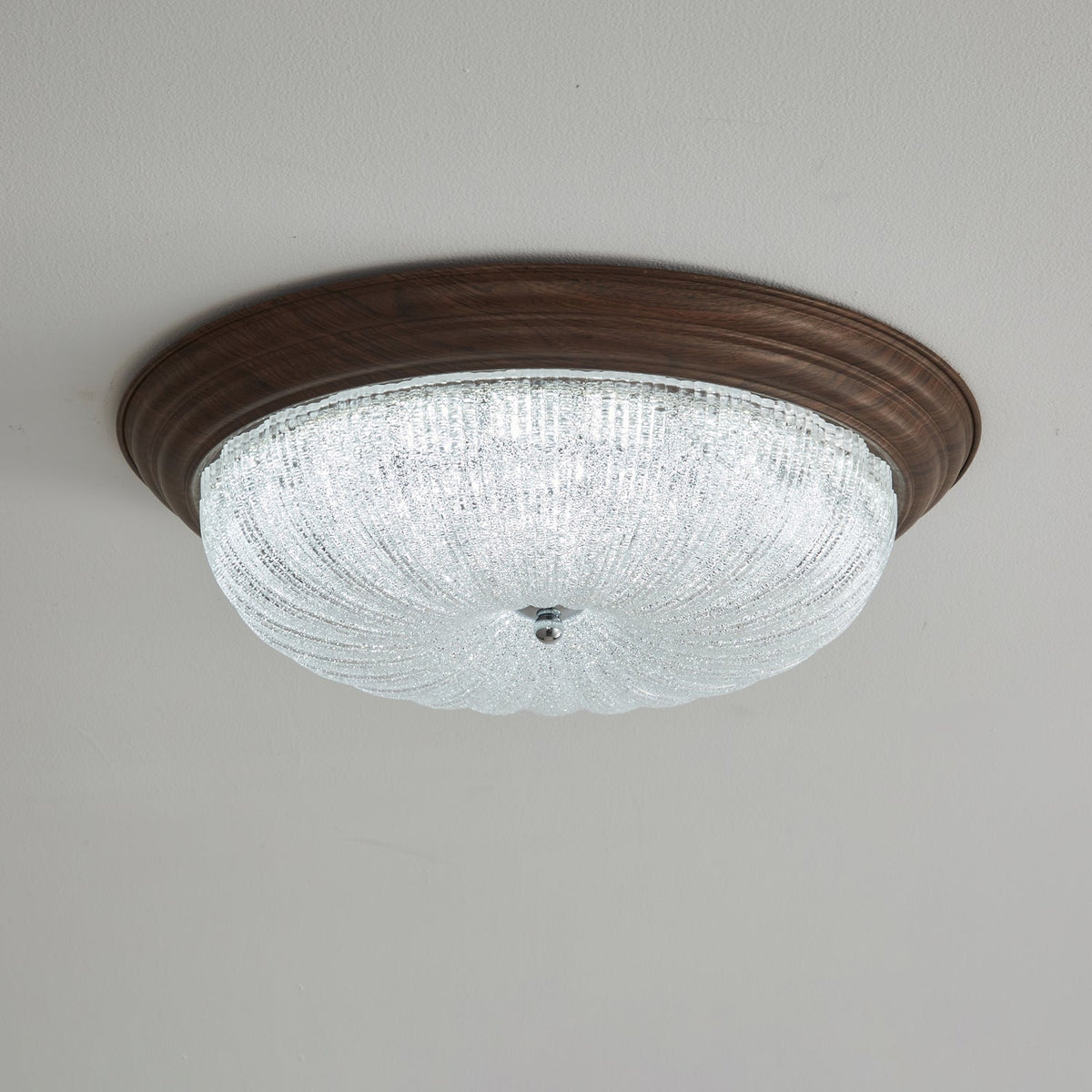 Celestia Walnut Flush Mount Ceiling Light with Glass Dome