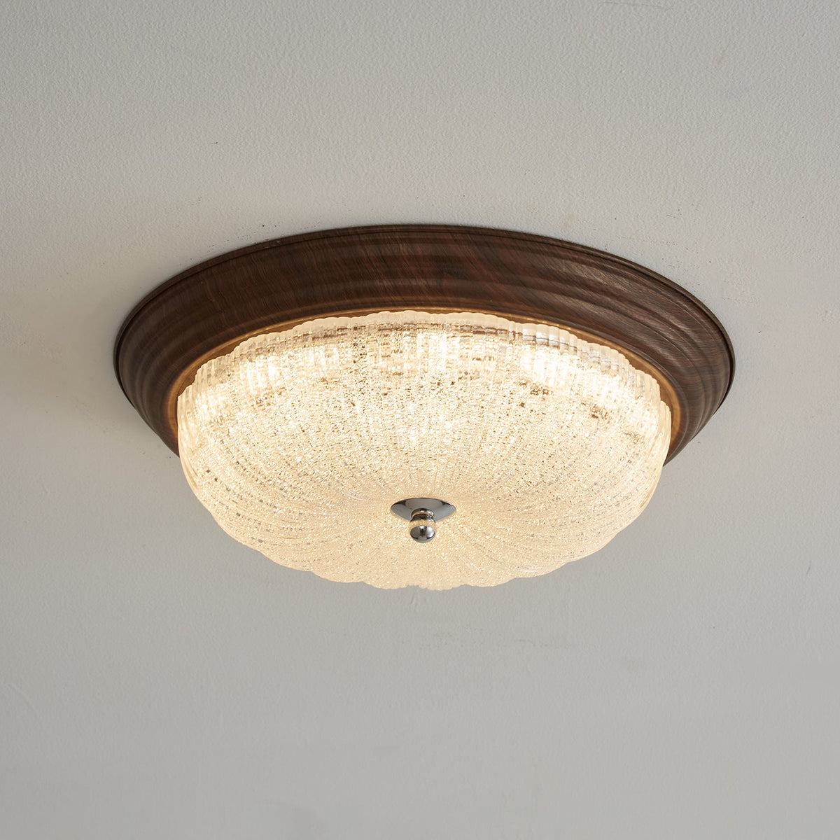 Celestia Walnut Flush Mount Ceiling Light with Glass Dome