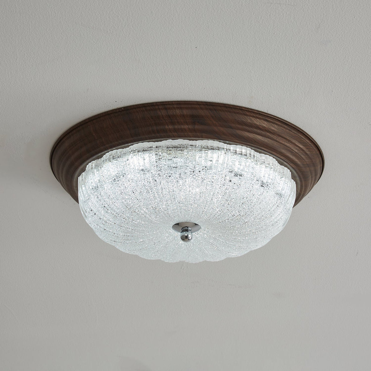 Celestia Walnut Flush Mount Ceiling Light with Glass Dome