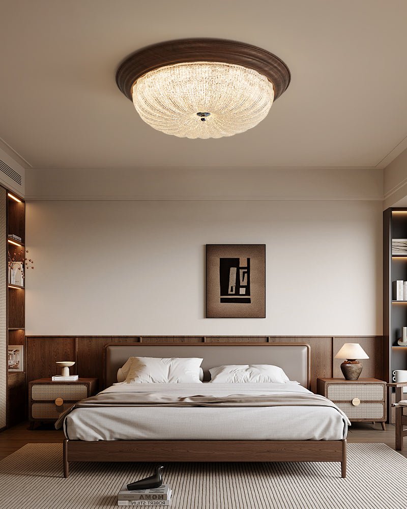 Celestia Walnut Flush Mount Ceiling Light with Glass Dome