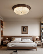 Celestia Walnut Flush Mount Ceiling Light with Glass Dome