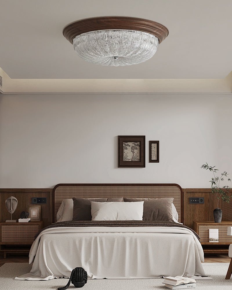 Celestia Walnut Flush Mount Ceiling Light with Glass Dome