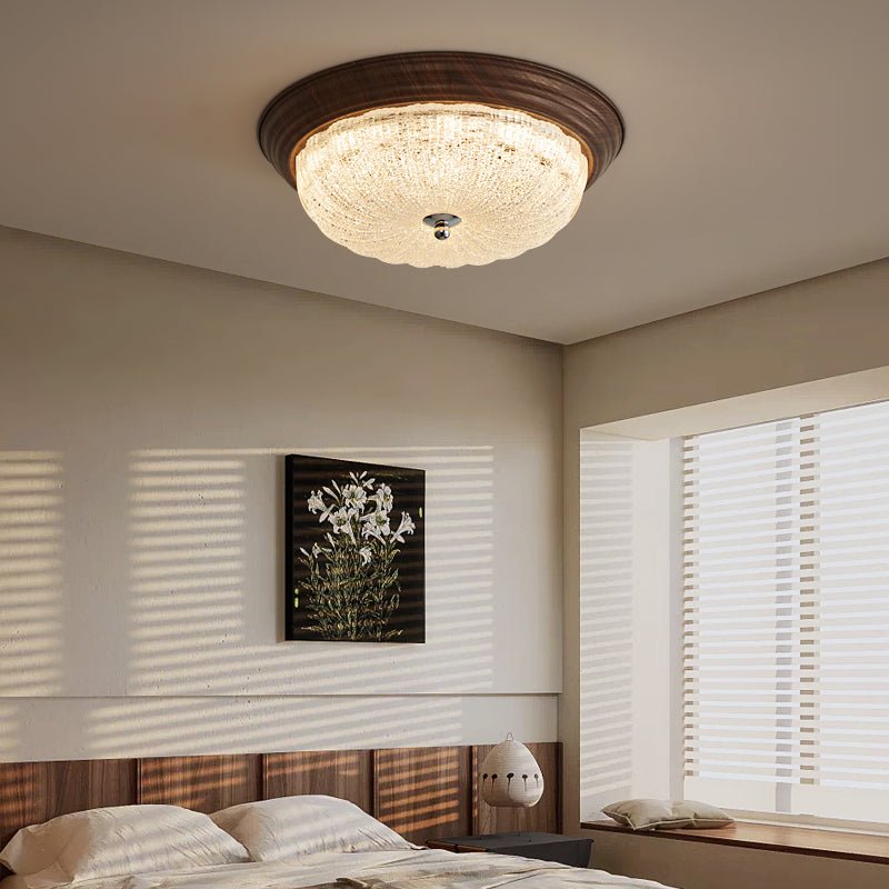 Celestia Walnut Flush Mount Ceiling Light with Glass Dome