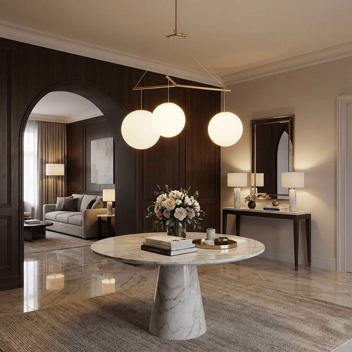 Celestial Orb Trio Pendant Light – Modern Glass Chandelier for Dining Room and Entryway
