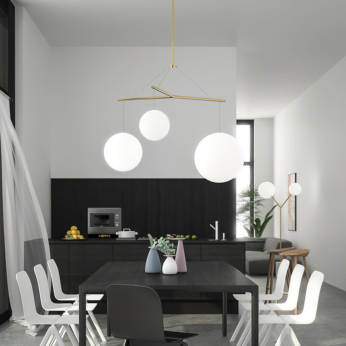 Celestial Orb Trio Pendant Light – Modern Glass Chandelier for Dining Room and Entryway