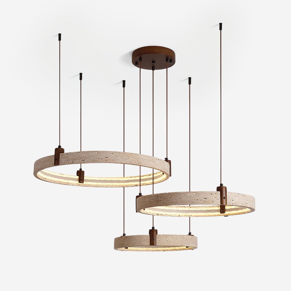 Celestial Orbit Travertine Chandelier – Modern Natural Stone Pendant Light
