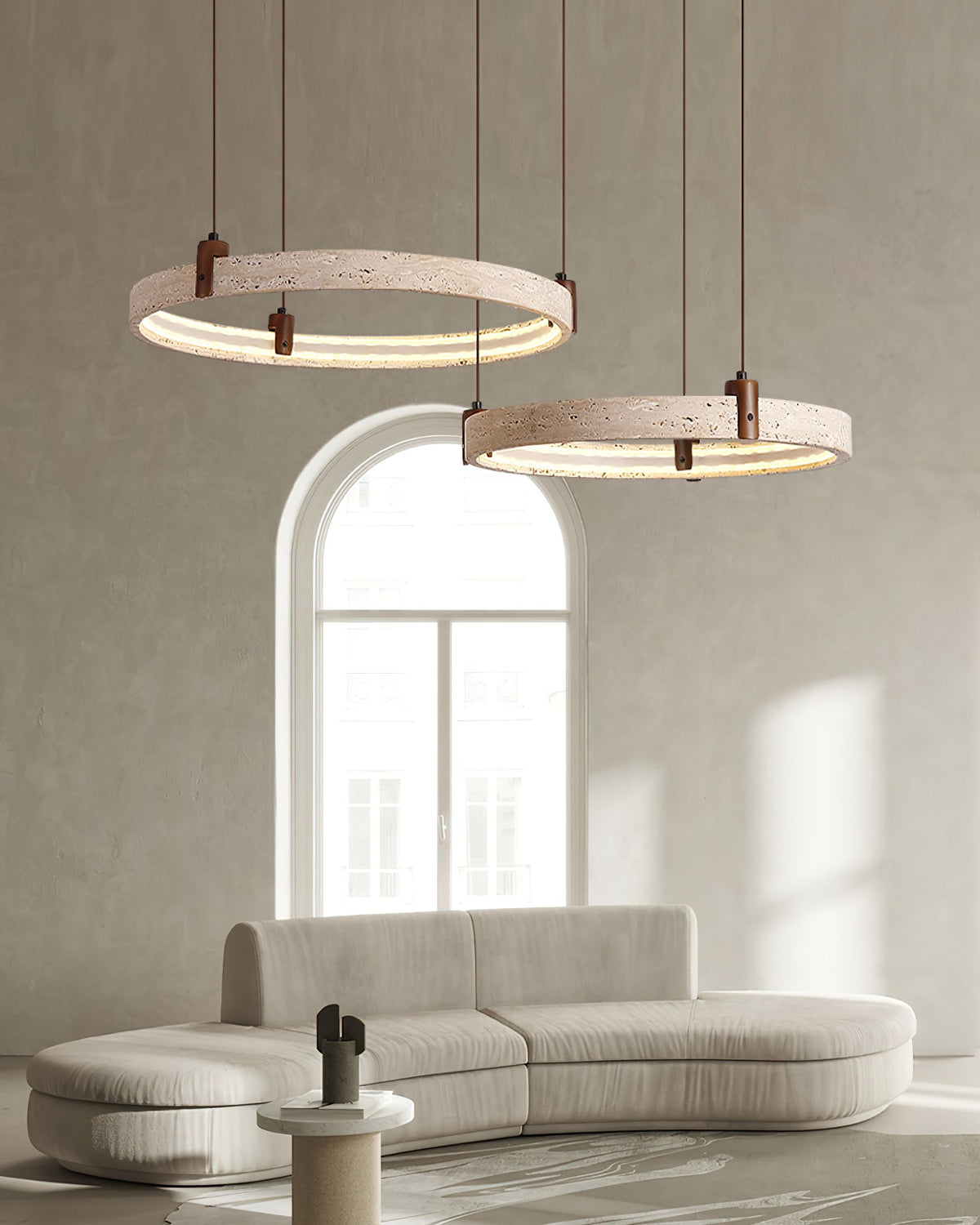 Celestial Orbit Travertine Chandelier – Modern Natural Stone Pendant Light