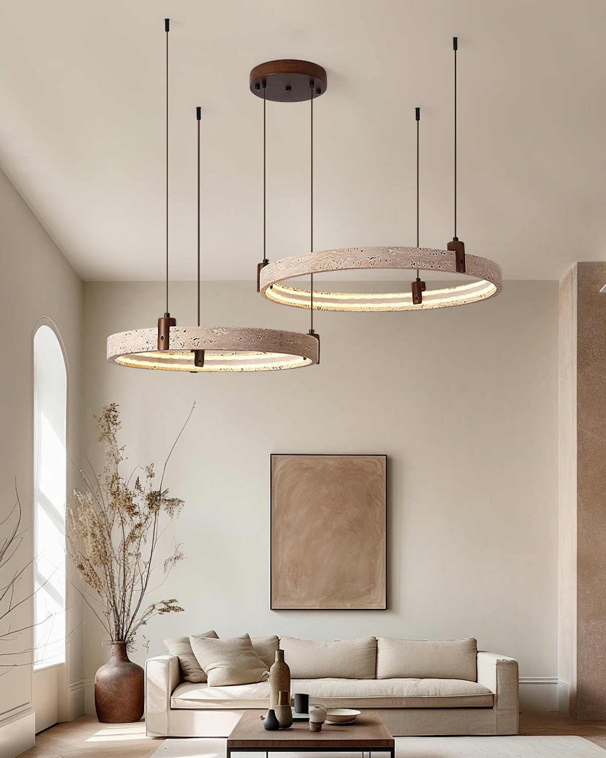 Celestial Orbit Travertine Chandelier – Modern Natural Stone Pendant Light