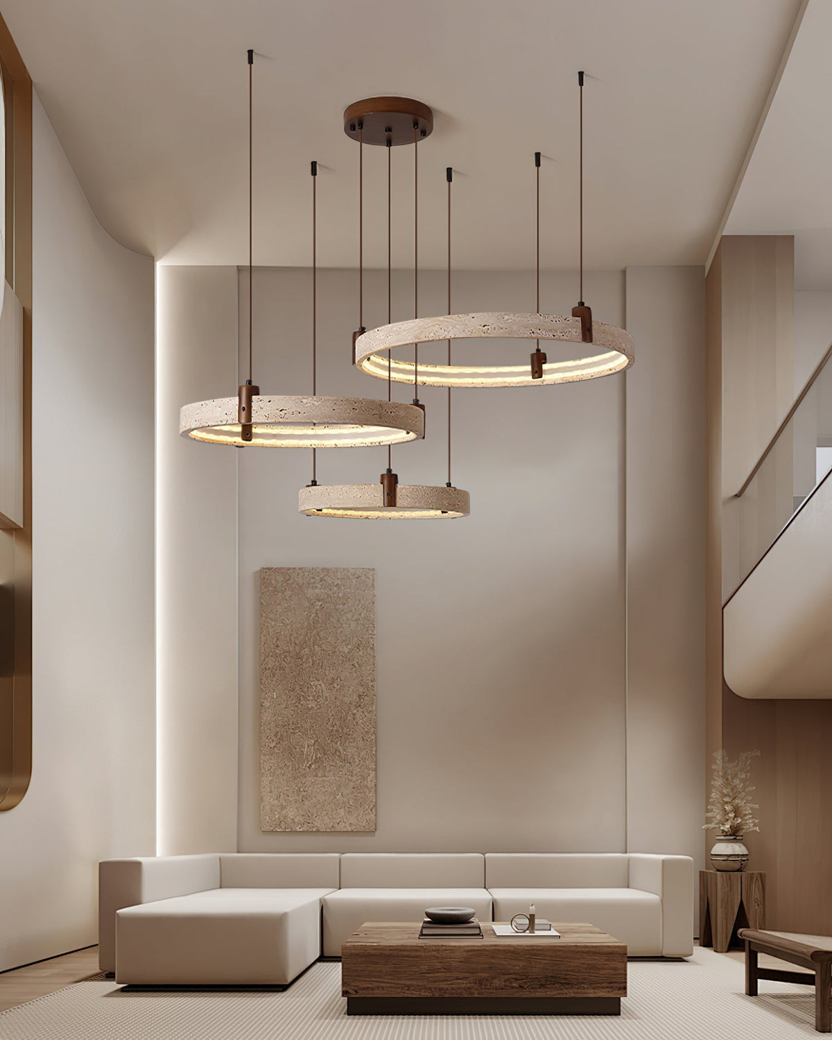 Celestial Orbit Travertine Chandelier – Modern Natural Stone Pendant Light