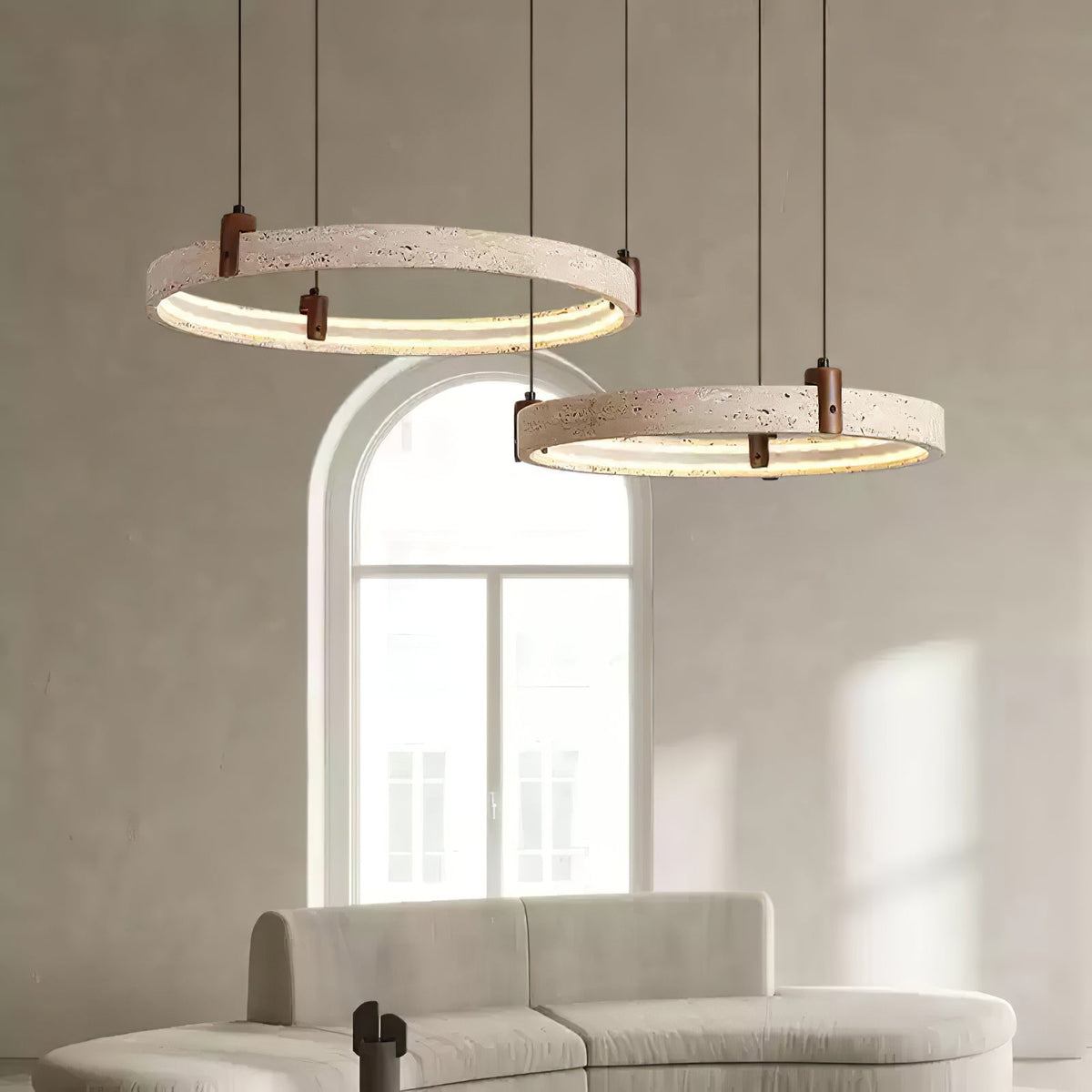 Celestial Orbit Travertine Chandelier – Modern Natural Stone Pendant Light