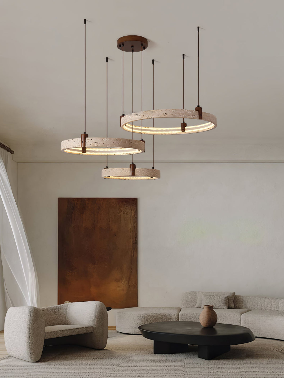 Celestial Orbit Travertine Chandelier – Modern Natural Stone Pendant Light