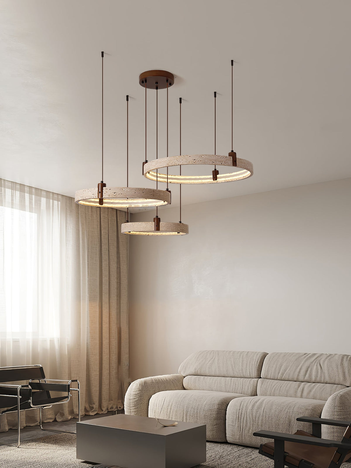 Celestial Orbit Travertine Chandelier – Modern Natural Stone Pendant Light