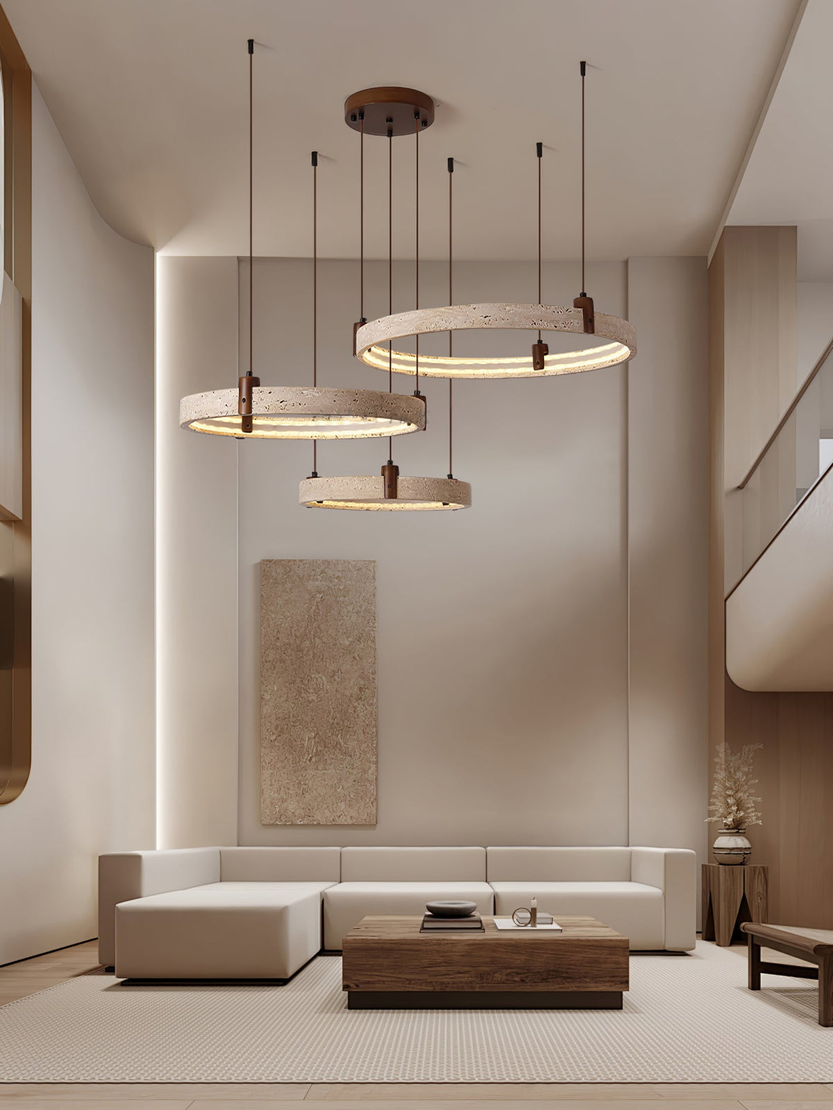 Celestial Orbit Travertine Chandelier – Modern Natural Stone Pendant Light