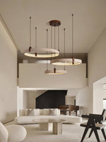 Celestial Orbit Travertine Chandelier – Modern Natural Stone Pendant Light