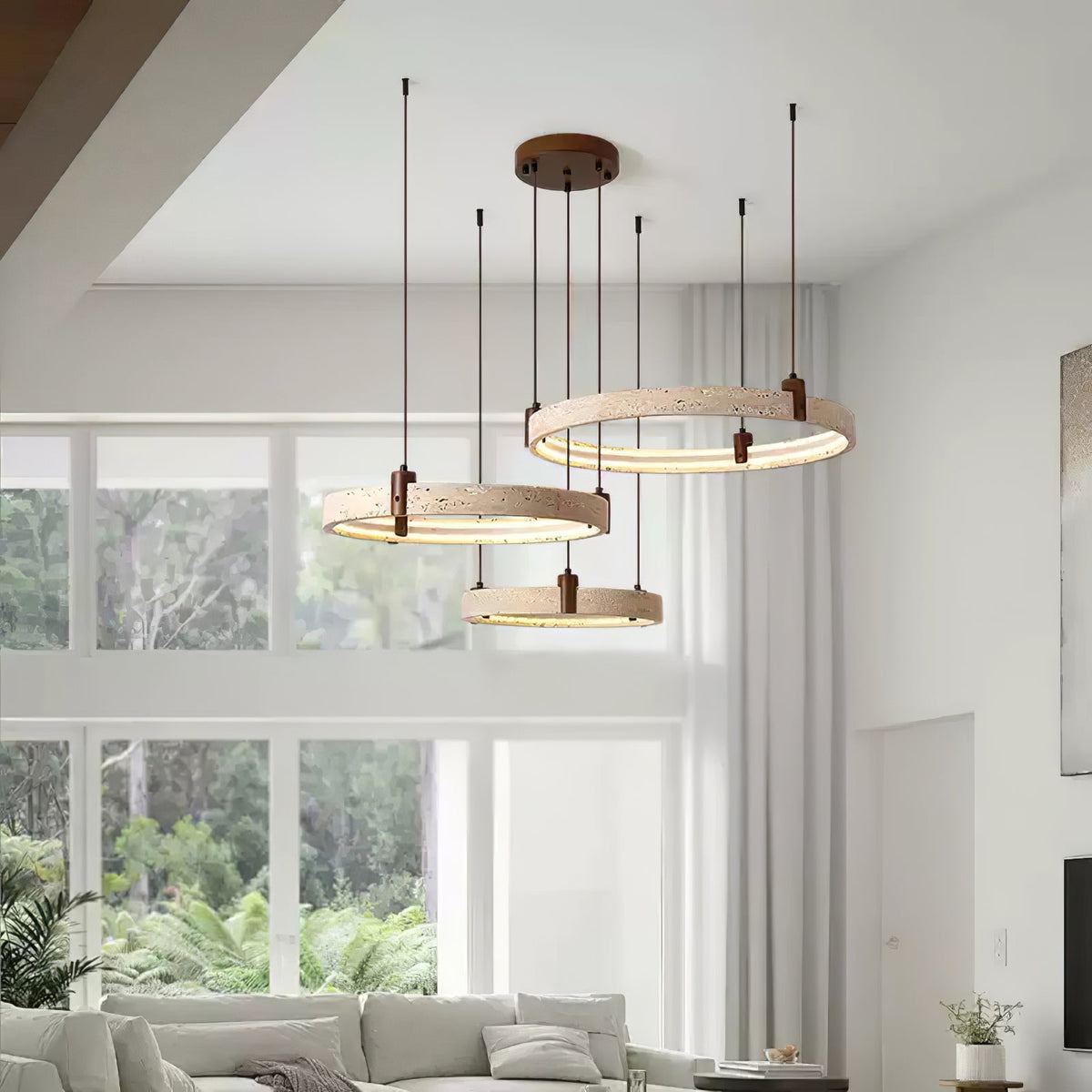 Celestial Orbit Travertine Chandelier – Modern Natural Stone Pendant Light