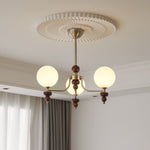 Celestial Sphere Walnut Chandelier – Modern Wood & Glass Pendant Light