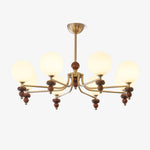 Celestial Sphere Walnut Chandelier – Modern Wood & Glass Pendant Light