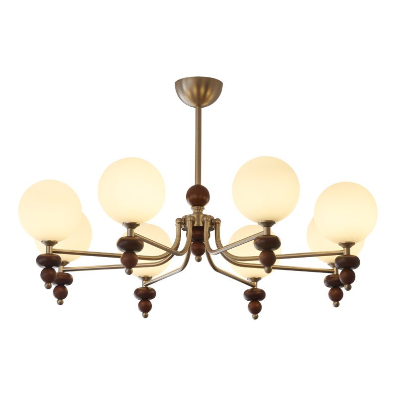 Celestial Sphere Walnut Chandelier – Modern Wood & Glass Pendant Light