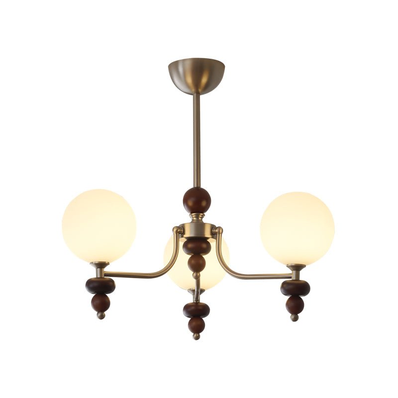 Celestial Sphere Walnut Chandelier – Modern Wood & Glass Pendant Light