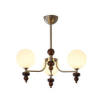 Celestial Sphere Walnut Chandelier – Modern Wood & Glass Pendant Light