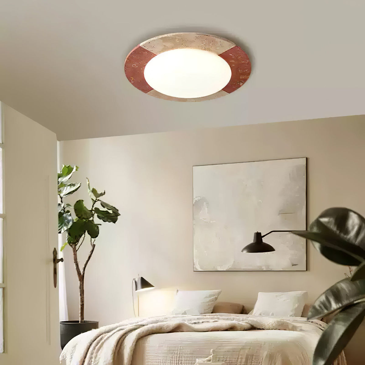 Celestial Travertine Ceiling Light – Modern Flush Mount LED Lamp