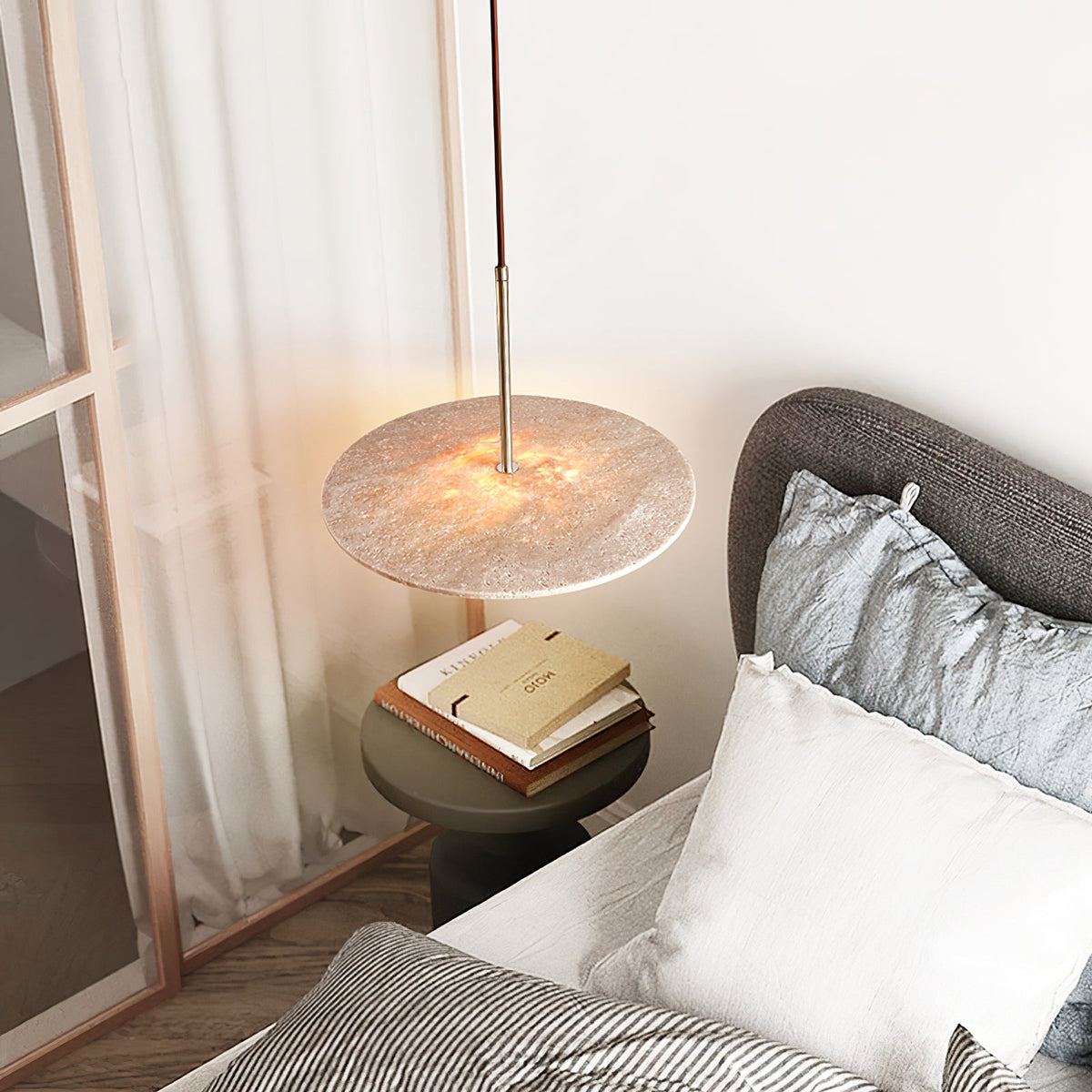 Celestial Travertine Pendant Light – Natural Stone & Gold