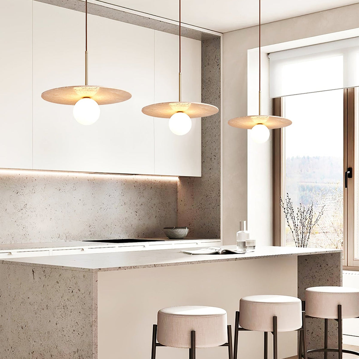 Celestial Travertine Pendant Light – Natural Stone & Gold