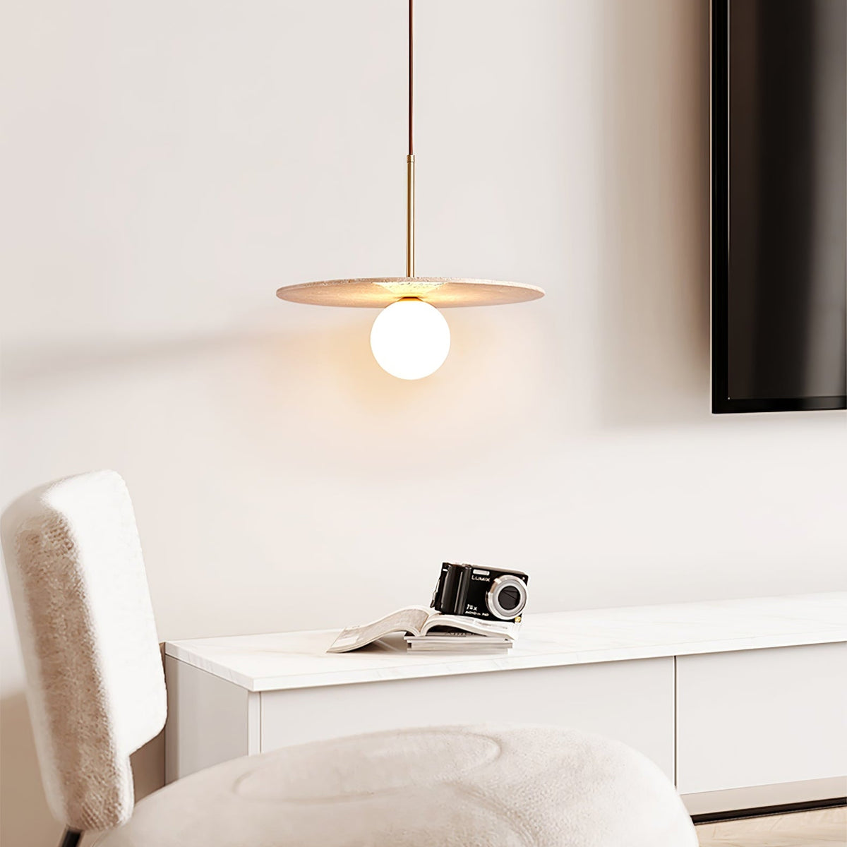Celestial Travertine Pendant Light – Natural Stone & Gold