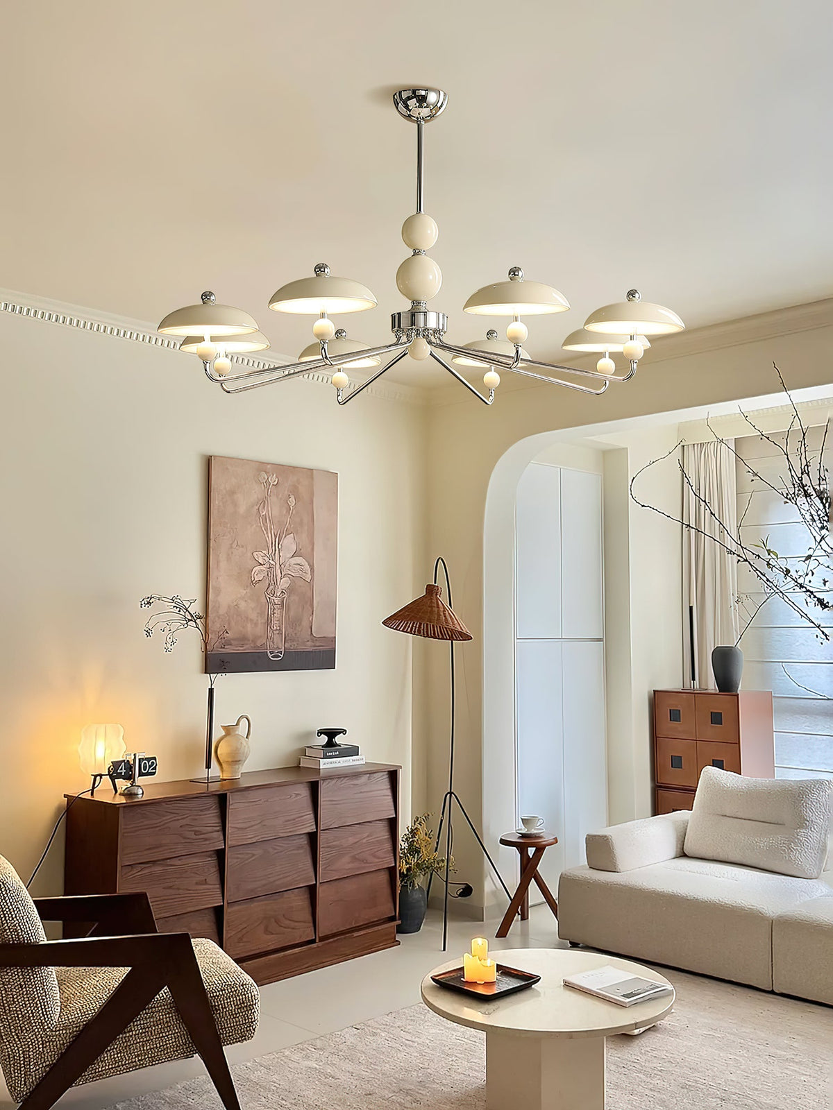 Celvara Modern Chandelier with Cream Acrylic Shades and Chrome Finish