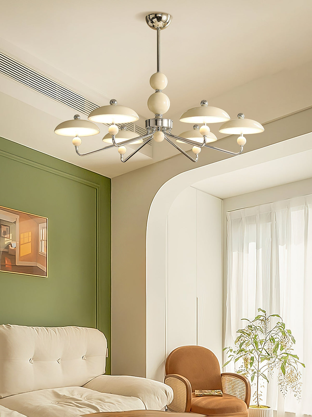 Celvara Modern Chandelier with Cream Acrylic Shades and Chrome Finish