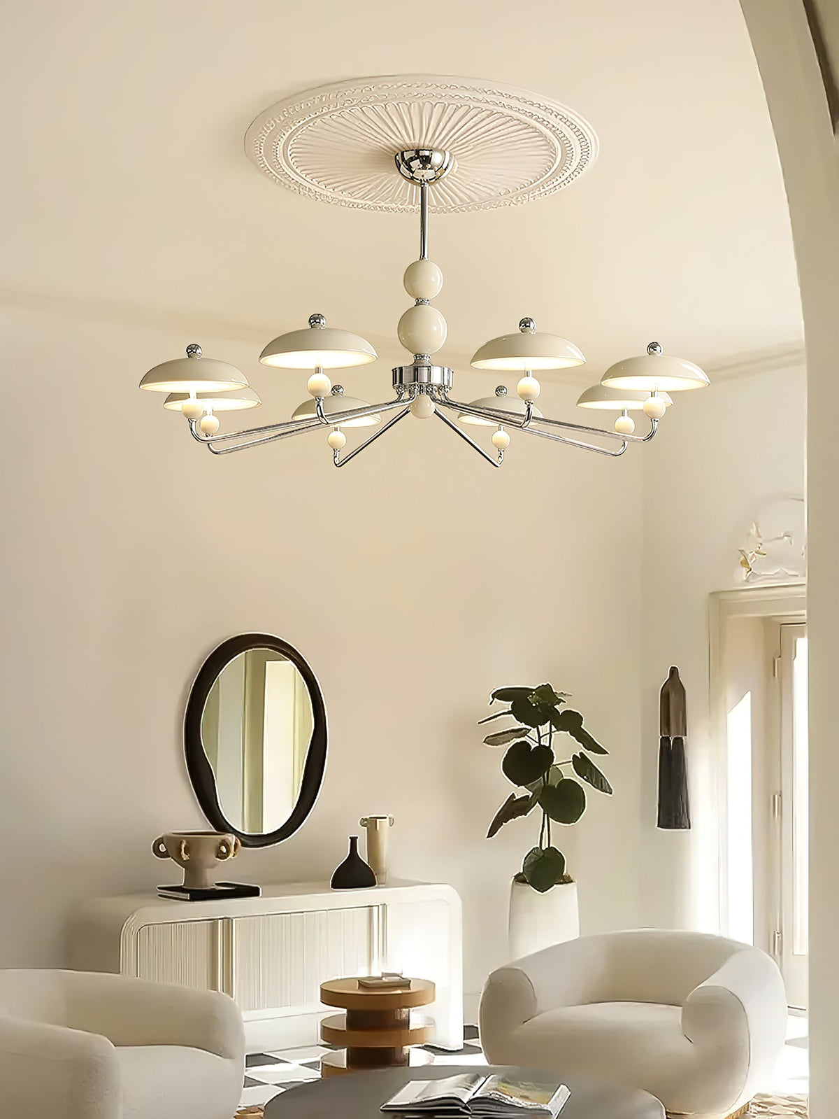 Celvara Modern Chandelier with Cream Acrylic Shades and Chrome Finish