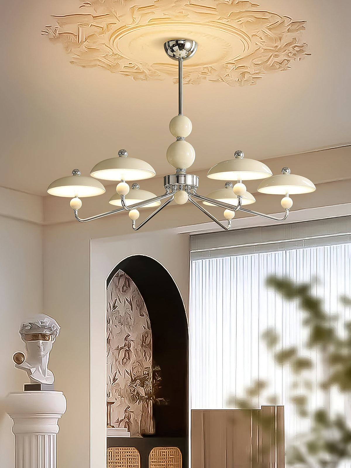 Celvara Modern Chandelier with Cream Acrylic Shades and Chrome Finish