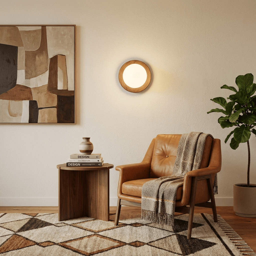 Celyra Halo Wall Sconce — Modern Wood Accent Light for Bedroom & Hallway