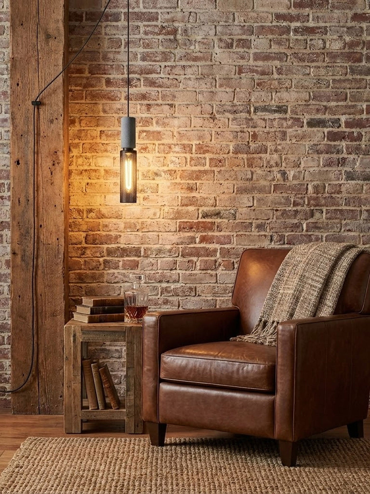 Cement Mesh Pendant Light – Plug-In, Perforated Iron Shade