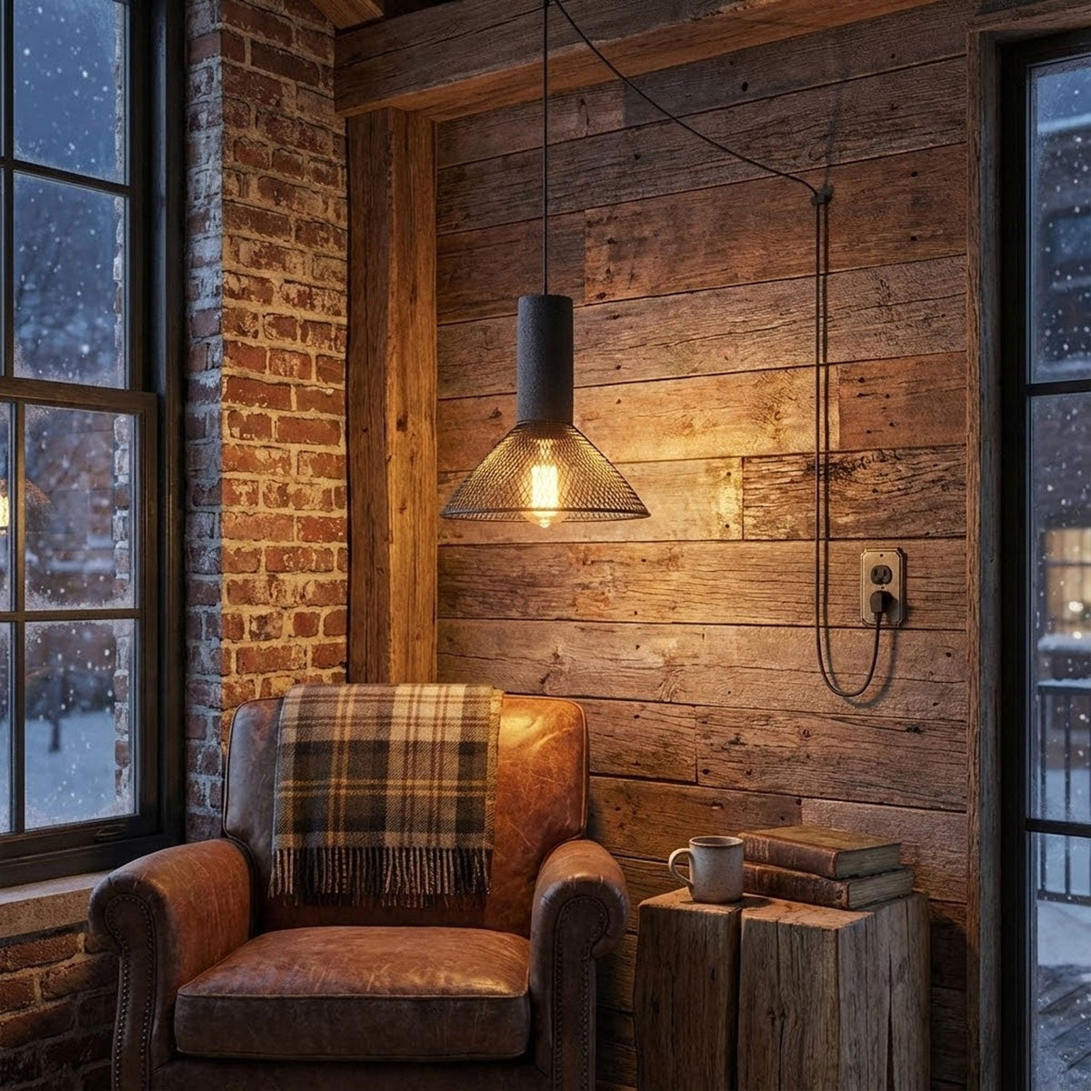Cement Mesh Pendant Light – Plug-In, Perforated Iron Shade