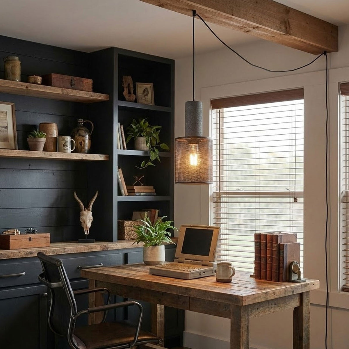 Cement Mesh Pendant Light – Plug-In, Perforated Iron Shade